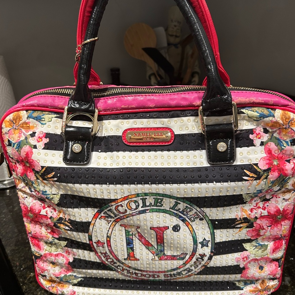 Nicole Lee Black and Pink Floral Laptop Bag